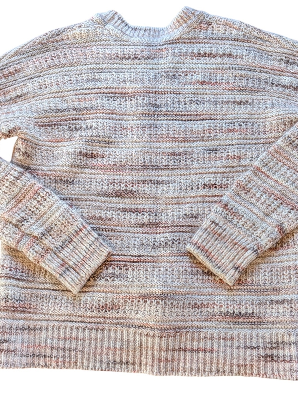 Striped Crewneck Sweater in Neutral Pink-Tan